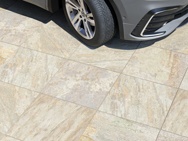 Quarzitoptikplatten Bern 3cm Detail mit Anschnitt Auto